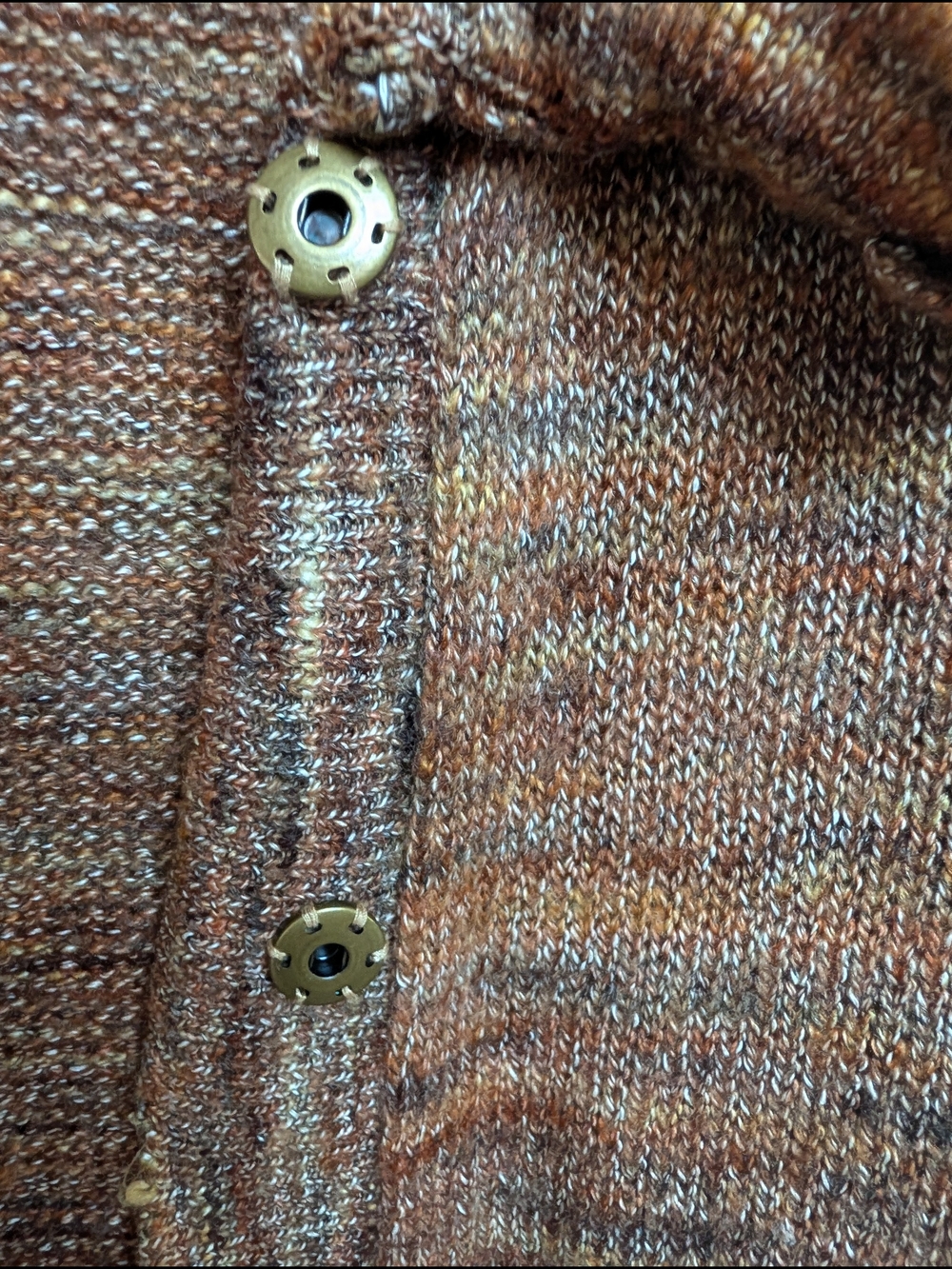 Ruby Rd. Brown Multicolor Space Dye Chunky Knit Cardigan Ruffle Collar Large - Picture 6 of 8